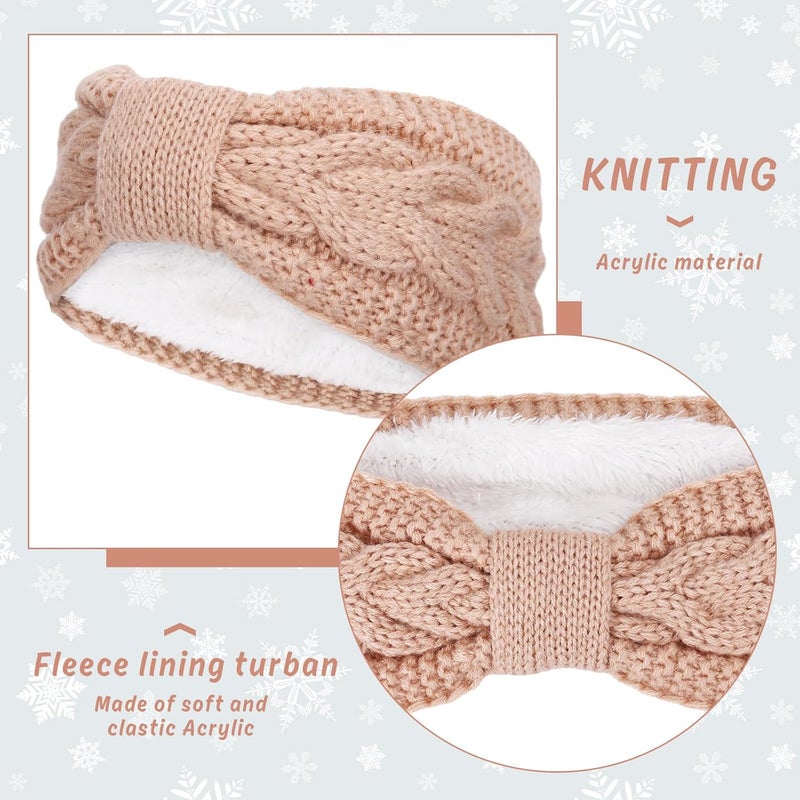 Whaline 4 Pack Twisted Knit Headband Winter Knotted Head Wraps Fuzzy Lined Headband Thick Crochet Turban Ear Warmer Elastic Hair Band Accessories for Women (White, Pink, Purple) - Image 3